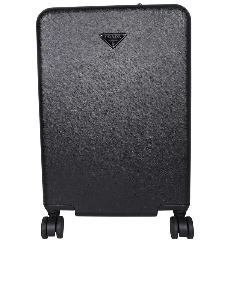 Prada Men's Plastic Trolley Case With Leather in Nero | 2VQ0062C0N