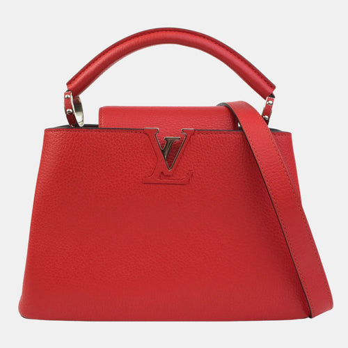 Red Leather Capucines BB Top Handle Bag