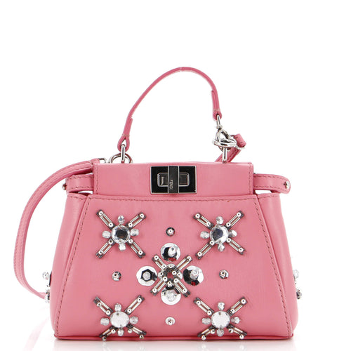 FENDI Peekaboo Bag Crystal Embellished Satin Micro