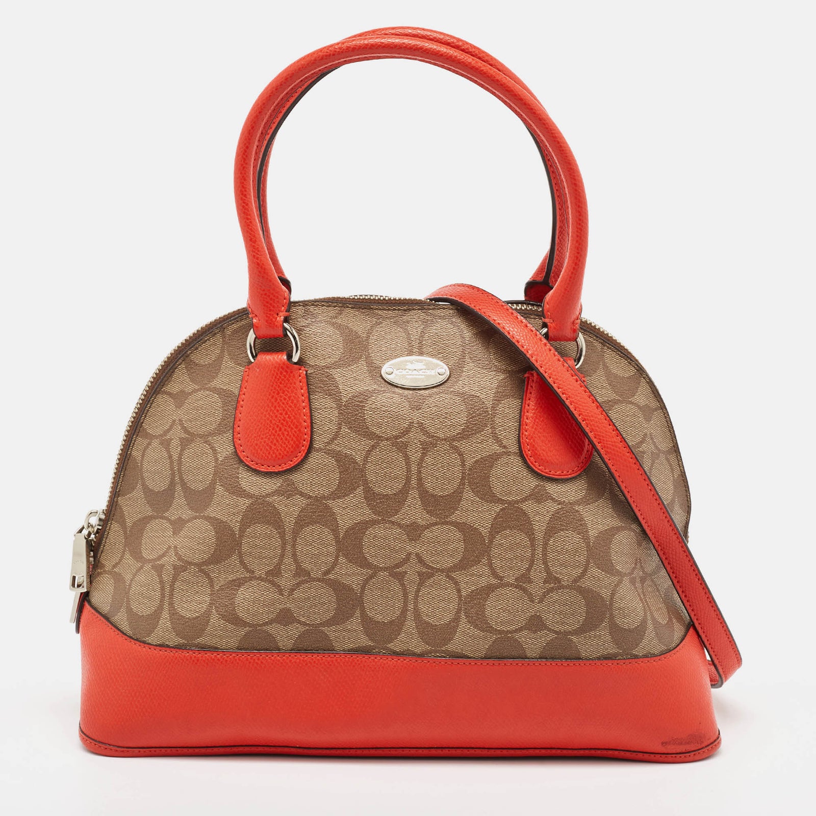 Coach Orange/Signature Coated Canvas and Leather Cora Dome Satchel