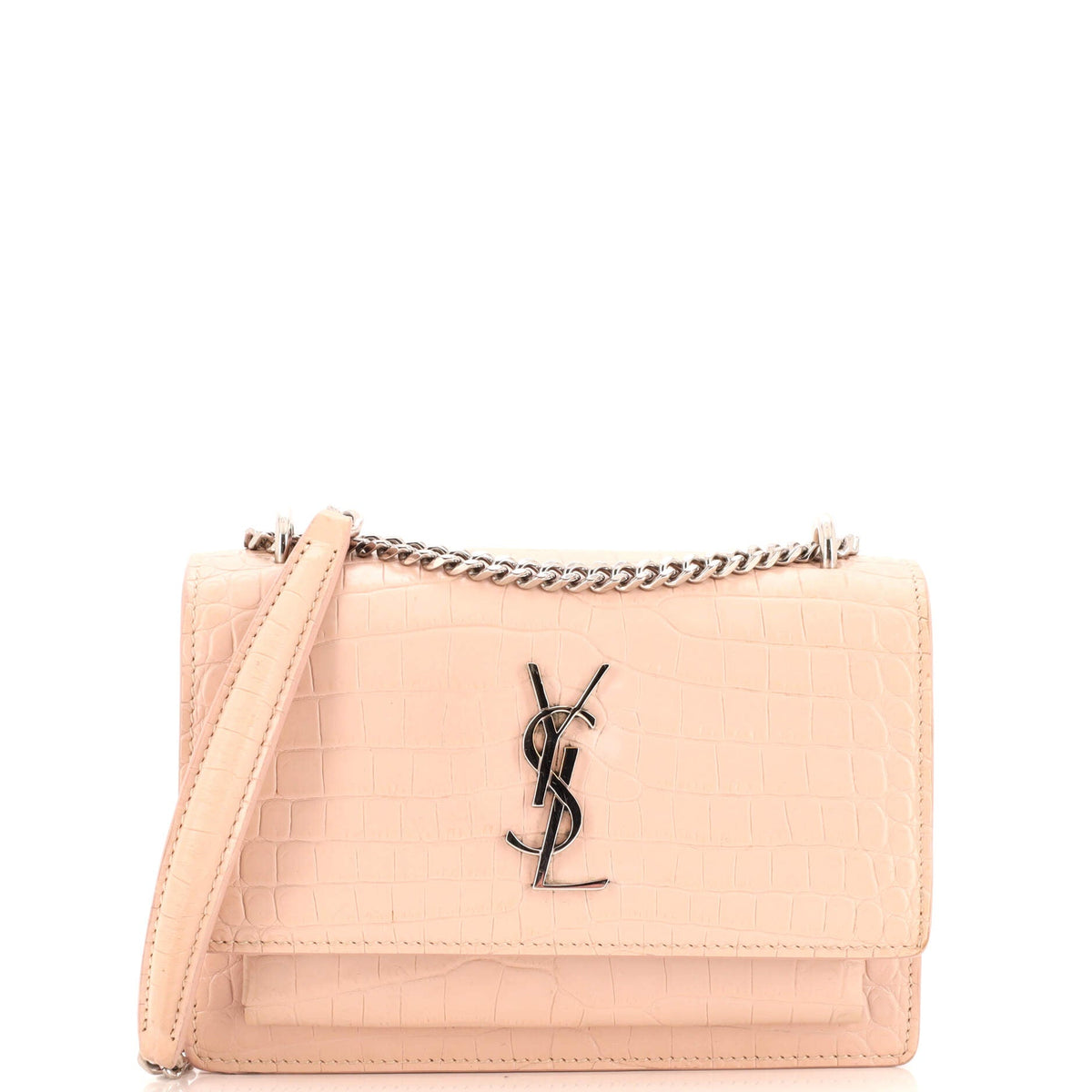 Saint Laurent Sunset Chain Wallet Crocodile Embossed Leather