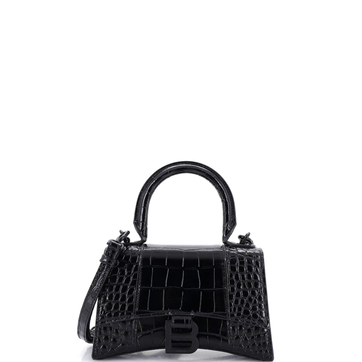 Balenciaga Hourglass Top Handle Bag Crocodile Embossed Leather XS