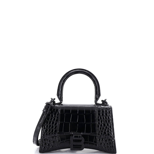 Hourglass Top Handle Bag Crocodile Embossed Leather XS