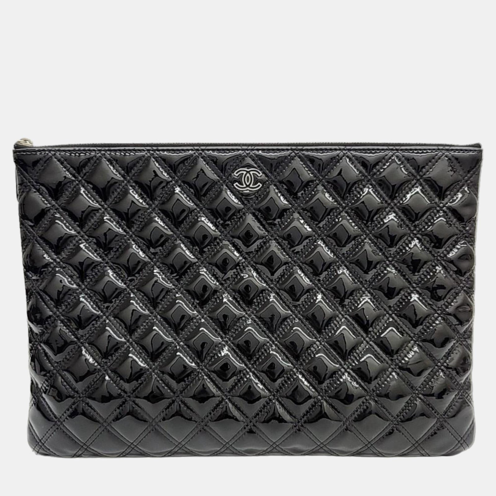 Chanel Black patent clutch large