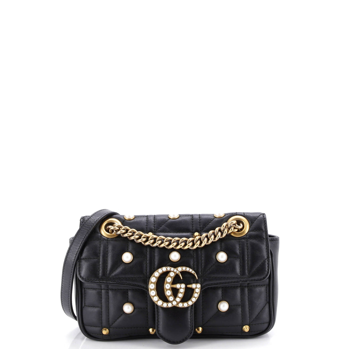 Gucci GUCCI Pearly GG Marmont Flap Bag Embellished Matelasse Leather Mini