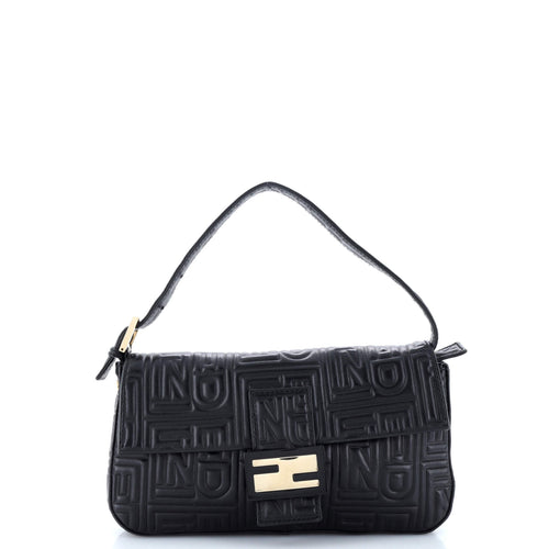 FENDI Baguette Bag Logo Embossed Leather Small