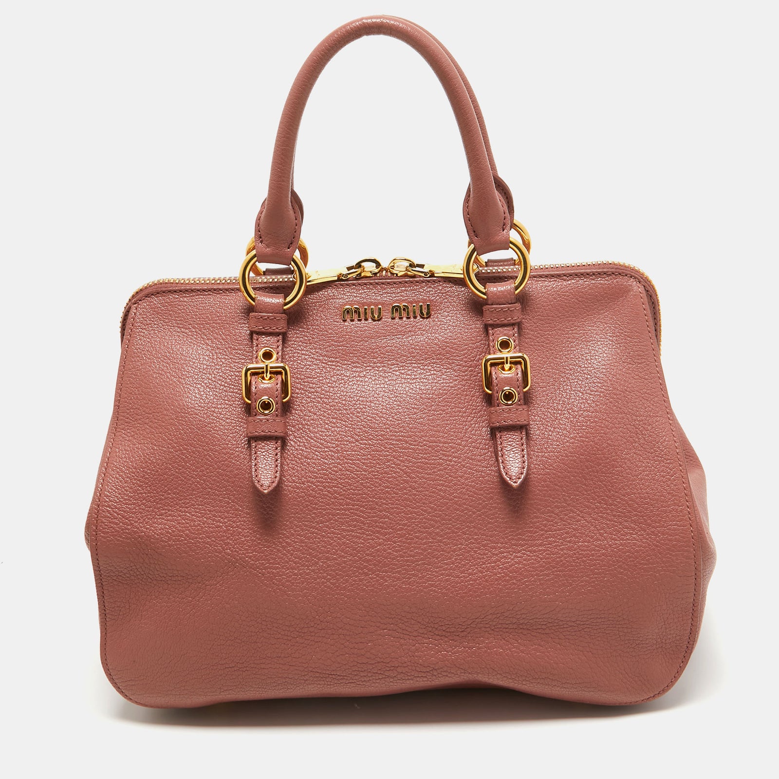 Miu Miu Old Rose Madras Leather Satchel