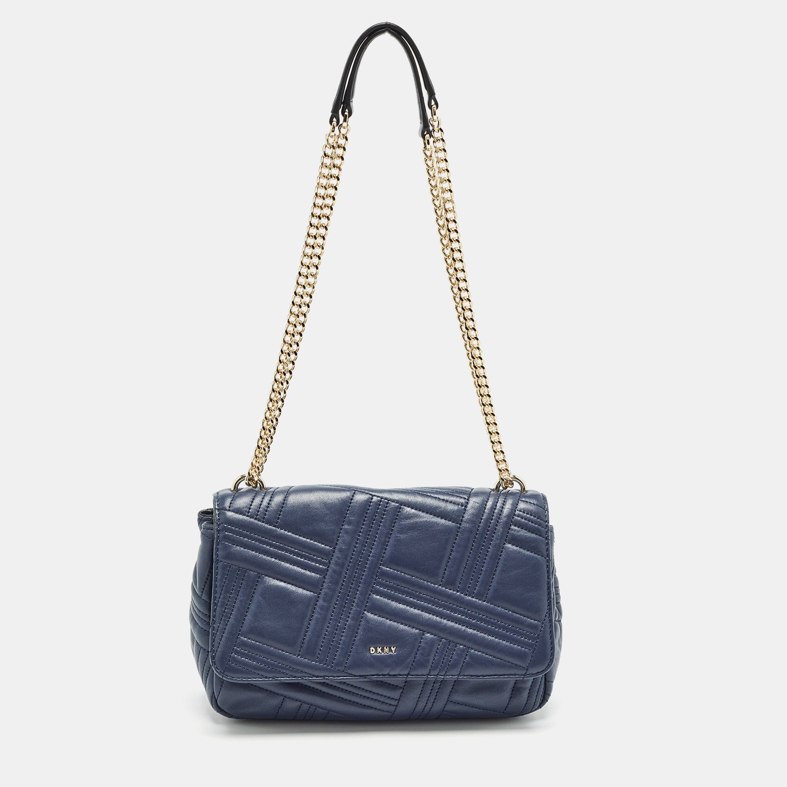 DKNY DKNY Navy Blue Quilted Leather Allen Flap Shoulder Bag