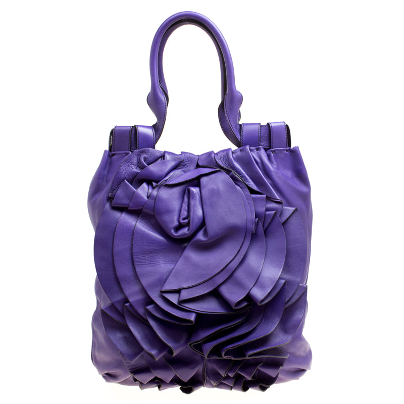 Valentino Purple Leather Petale Shopper Tote