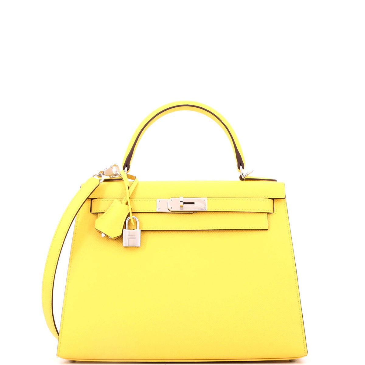 Herm?s Kelly Handbag Jaune De Naples Epsom with Palladium Hardware 28