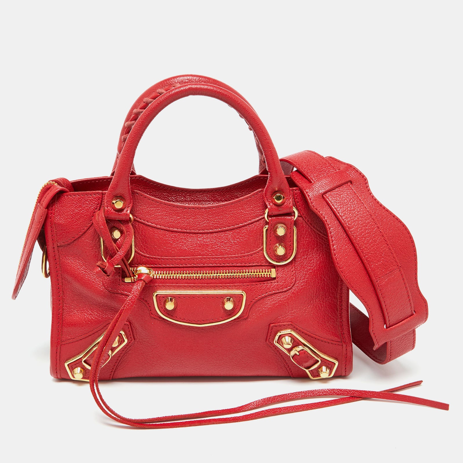 Balenciaga Rote, klassische Mini-City-Tasche aus Leder mit Metallic-Rand