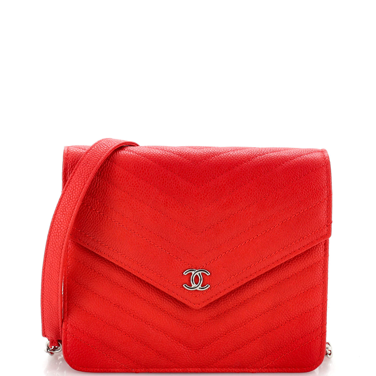 Chanel CHANEL Square Wallet on Chain Chevron Caviar