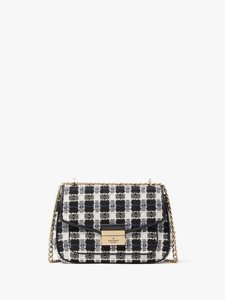 Kate Spade Au Carey Check Tweed Fabric Small Flap Shoulder Bag