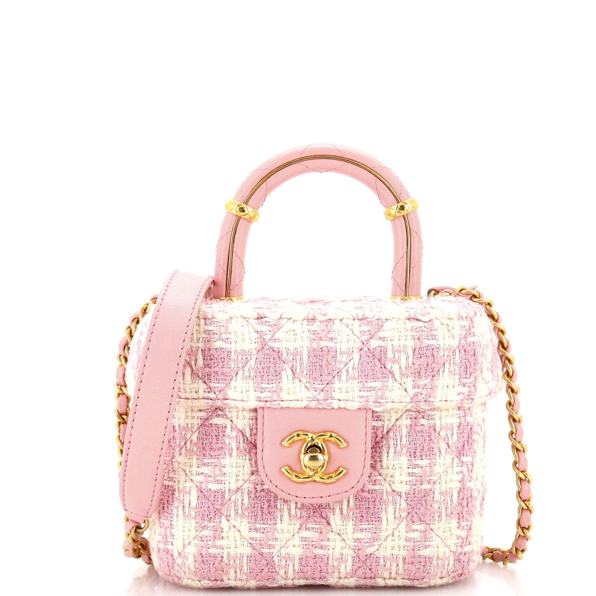 Chanel CHANEL Crush Top Handle Flap Bag Quilted Tweed Mini
