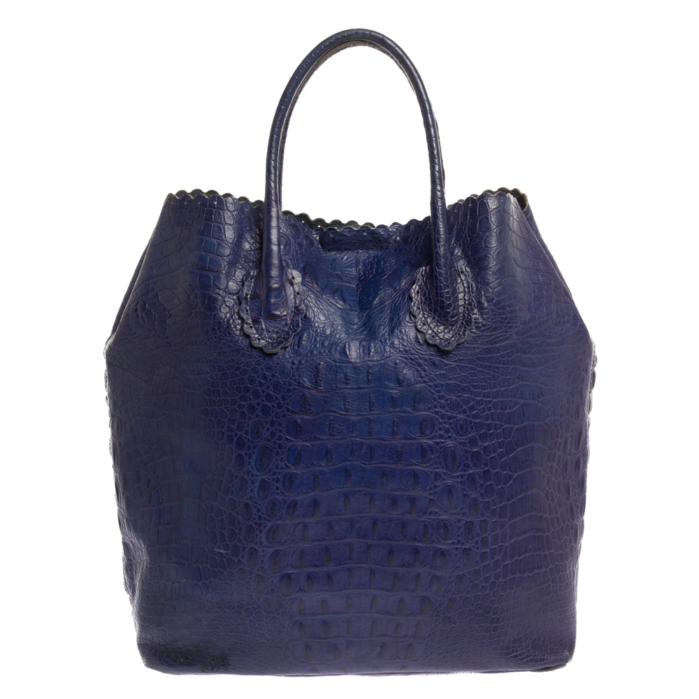 Furla Indigo Croc Embossed Leather Tote