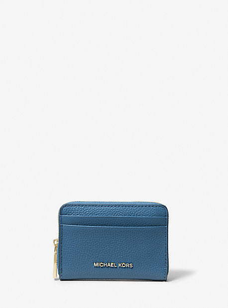 MK Jet Set Small Pebbled Leather Zip-Around Card Case - Blue - Michael Kors