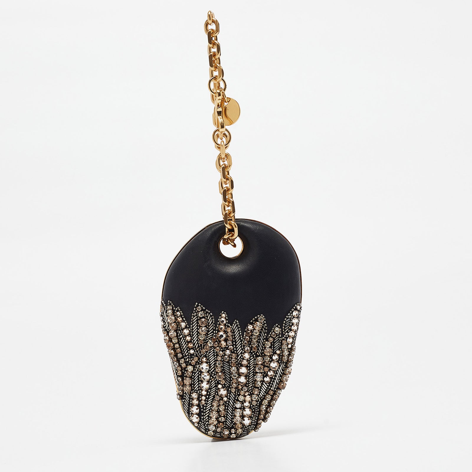 Alexander Mcqueen Black Leather Embellished Clam Chain Clutch