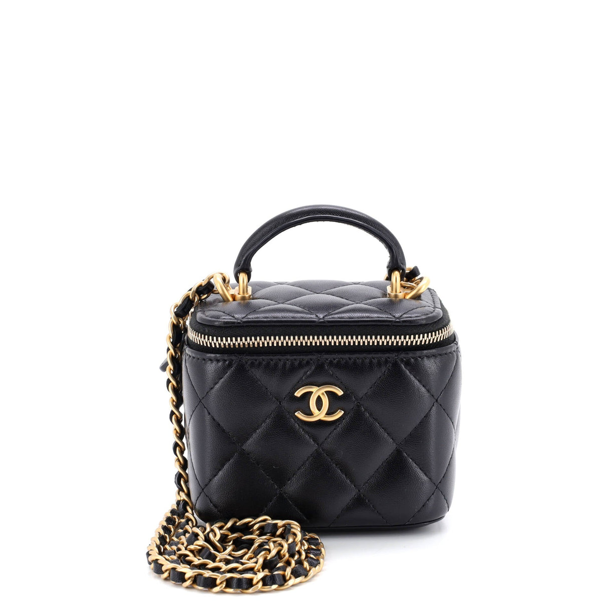 Chanel CHANEL Classic Top Handle Vanity Case with Chain Quilted Lambskin Mini
