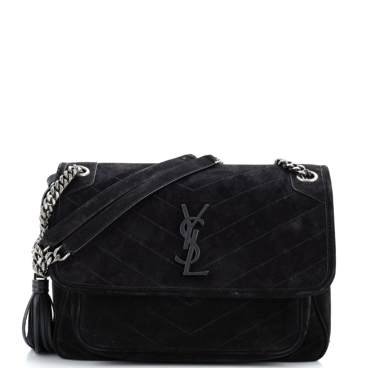 Saint Laurent Niki Chain Flap Bag Matelasse Chevron Suede Medium