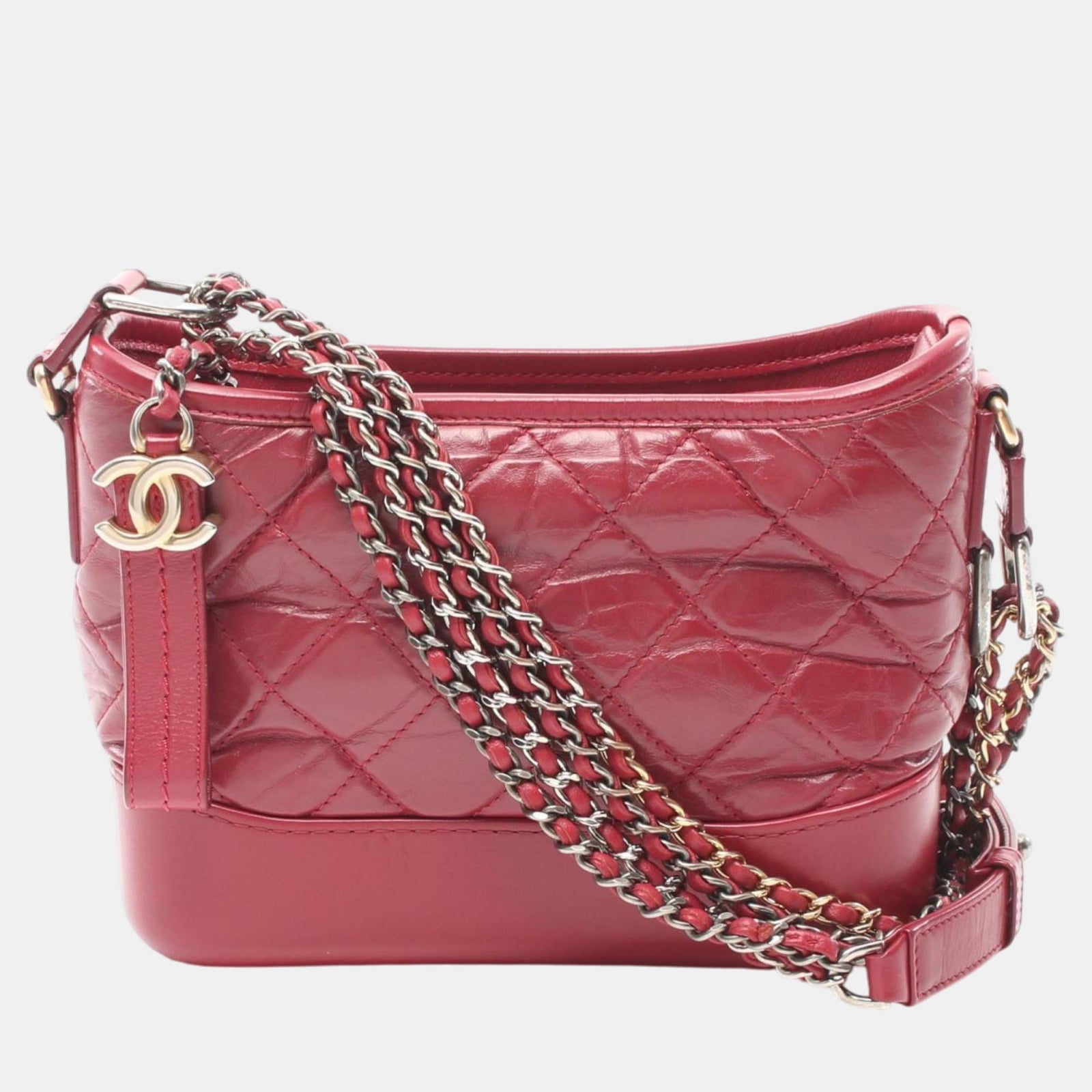 Chanel Kleine Hobo-Tasche „Gabrielle de“ aus gealtertem Kalbsleder in Rot