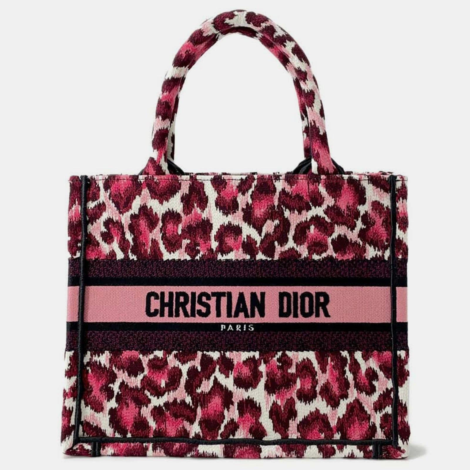 Dior Rosa Canvas-Buchtasche mit Leopardenmuster, Größe S