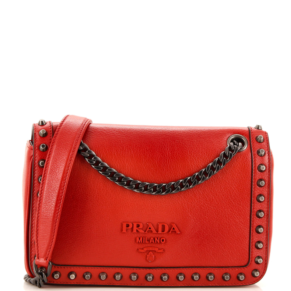Prada PRADA Chain Flap Bag Studded Glace Calf Small