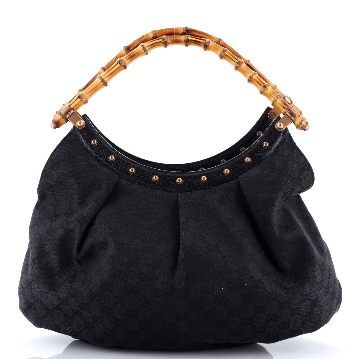 Gucci GUCCI Vintage Bamboo Hobo GG Canvas Large