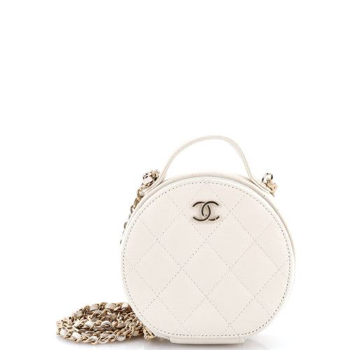 CHANEL Handle with Care Round Vanity Case with Chain Quilted Caviar Small