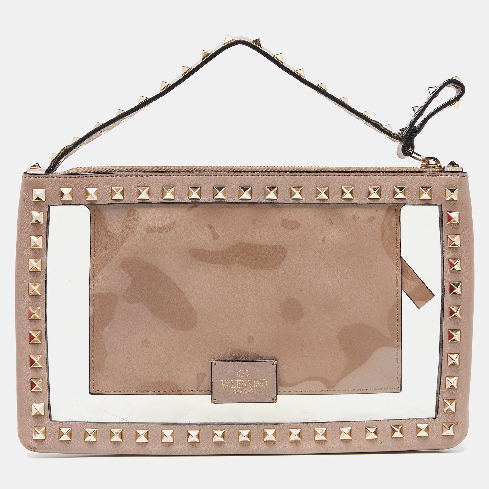 Valentino Pink/Transparent Leather and PVC Rockstud Clutch