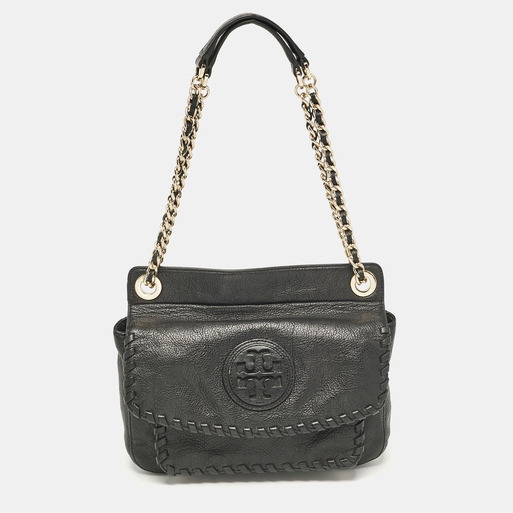 Black Leather Slouchy Marion Tote