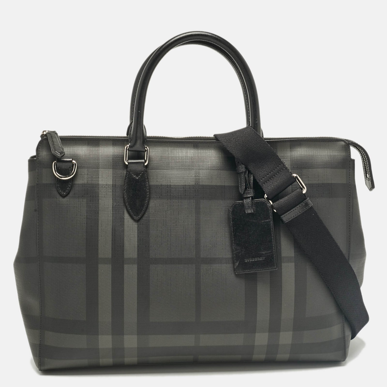 Burberry Black/Smoke Check Coated Canvas Laptop Bag