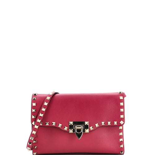 VALENTINO GARAVANI Rockstud Flip Lock Flap Bag Leather Small