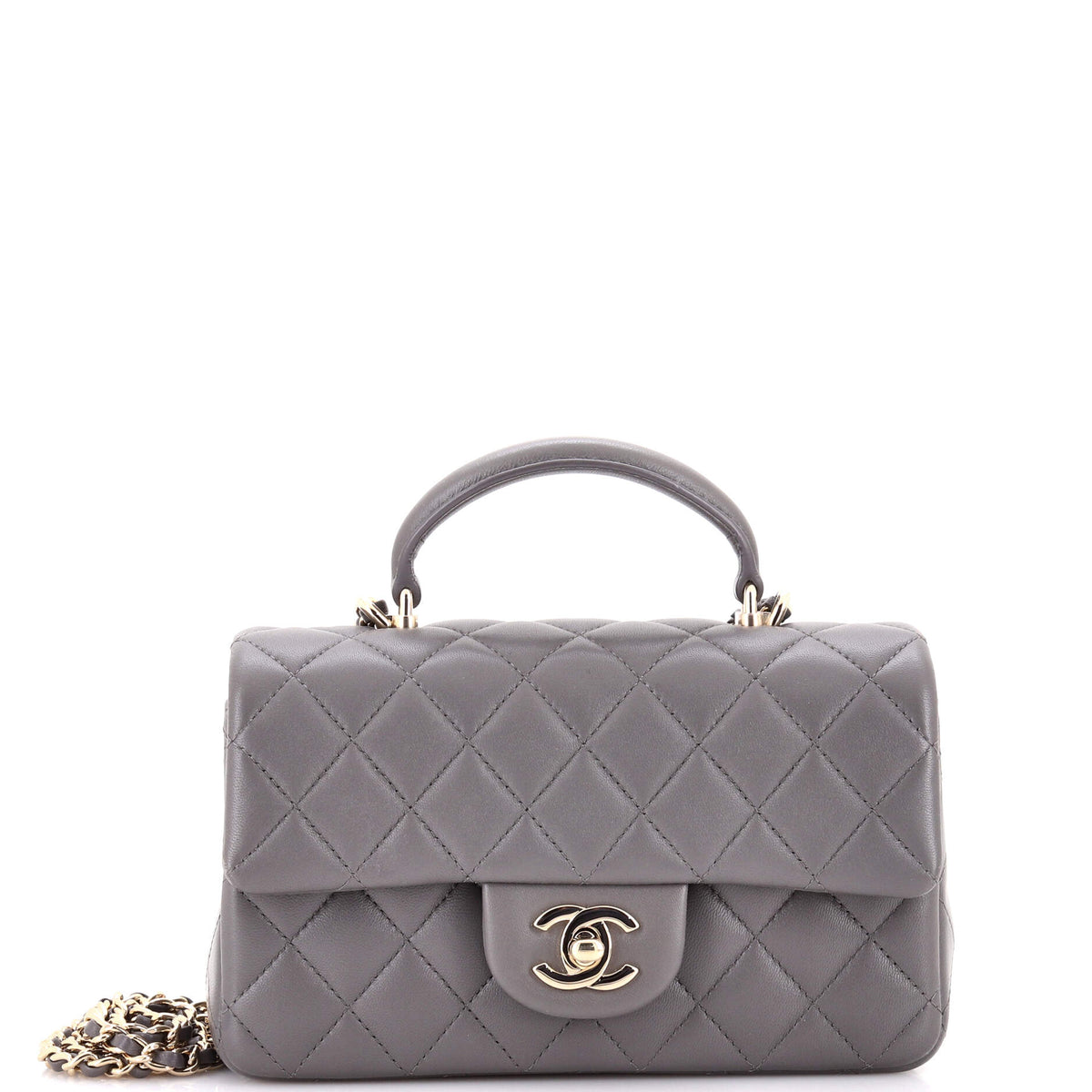 Chanel CHANEL Classic Single Flap Top Handle Bag Quilted Lambskin Mini
