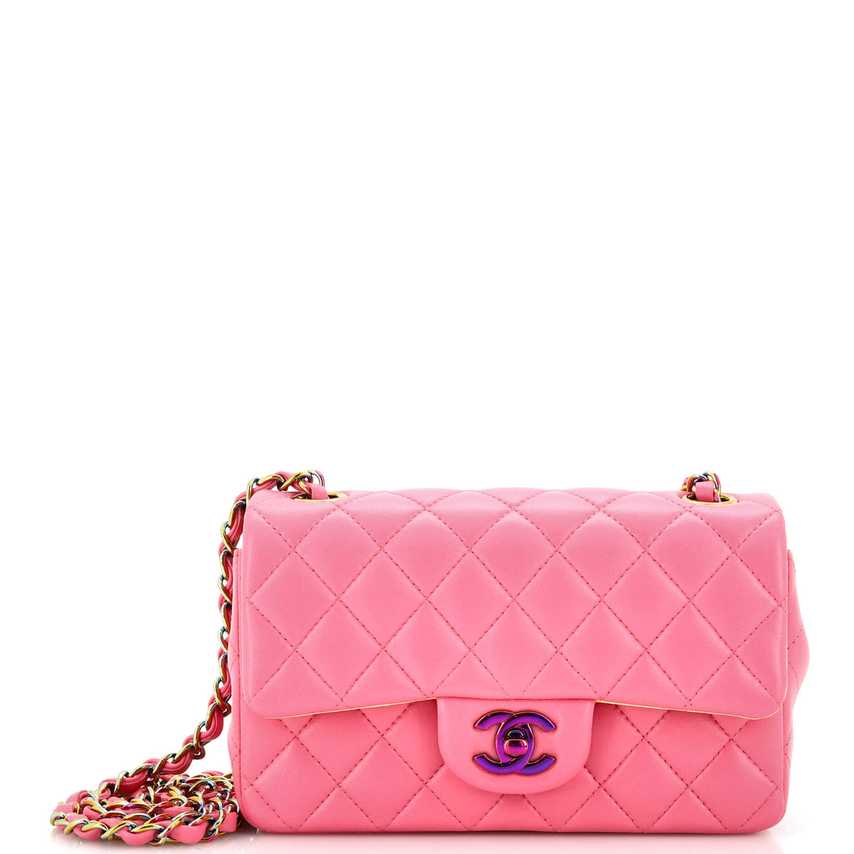 Chanel CHANEL Classic Single Flap Bag Quilted Lambskin with Rainbow Hardware Mini