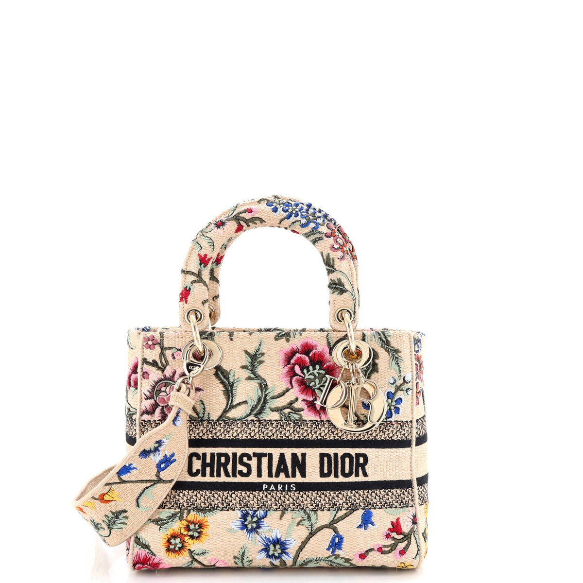 Christian Dior Lady D-Lite Bag Embroidered Raffia Medium
