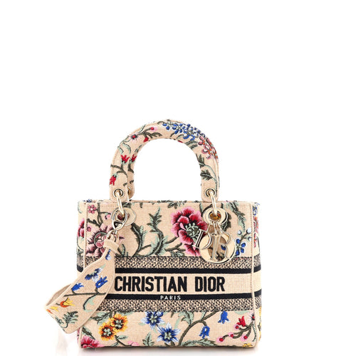 Lady D-Lite Bag Embroidered Raffia Medium