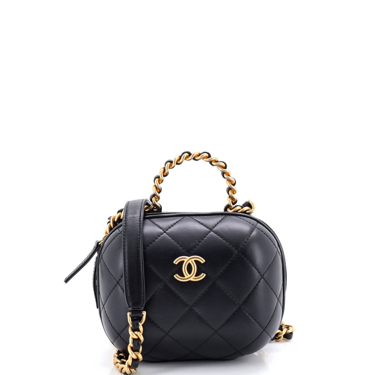 Chanel CHANEL CC Bubble Top Handle Vanity Case with Chain Quilted Lambskin Small