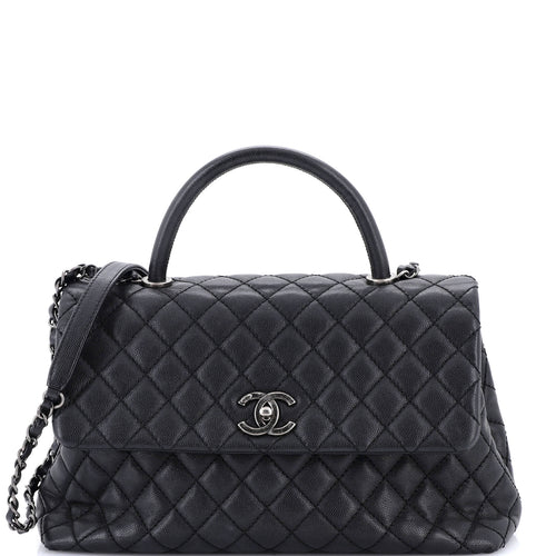 CHANEL Coco Top Handle Bag Quilted Caviar Medium