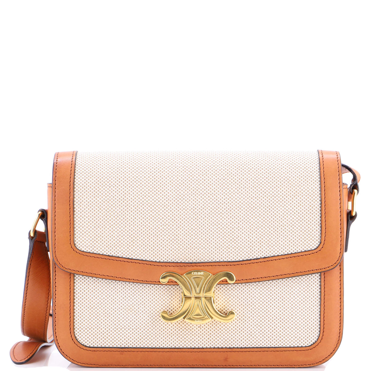 Celine CELINE Triomphe Shoulder Bag Canvas with Leather Medium