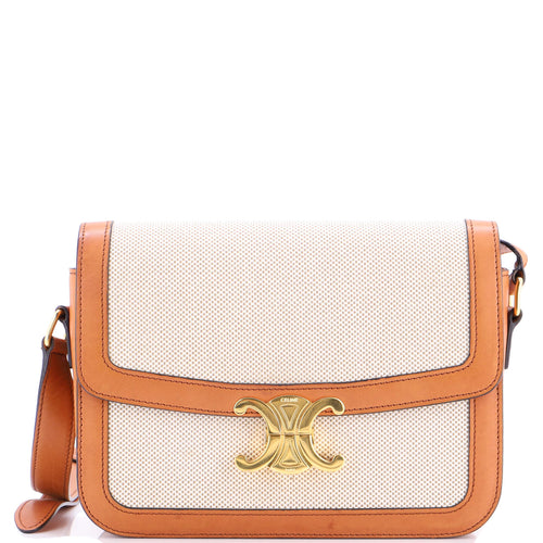 CELINE Triomphe Shoulder Bag Canvas with Leather Medium