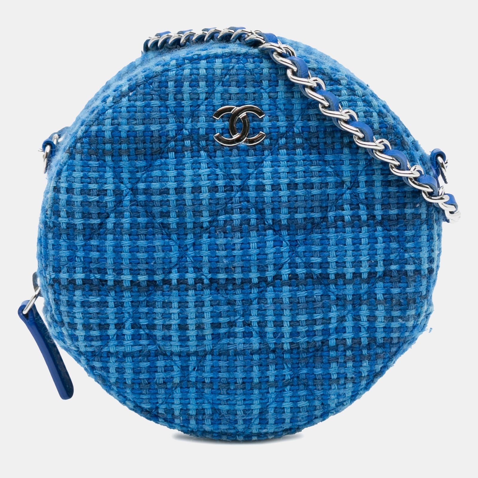 Chanel Runde Clutch aus gestepptem Tweed mit Kette