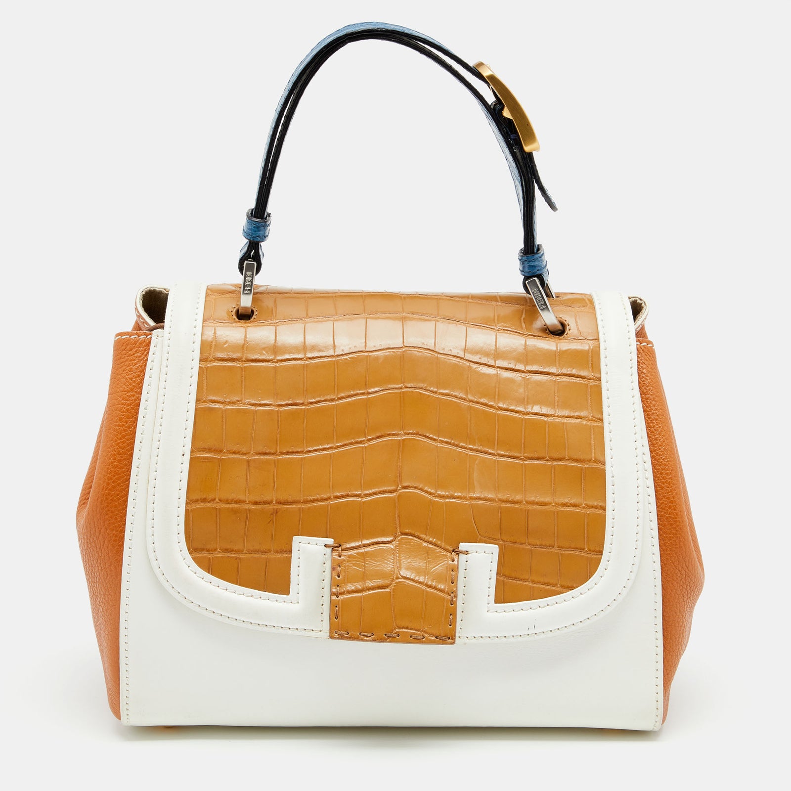 Fendi Multicolor Leather And Crocodile Silvana Top Handle Bag