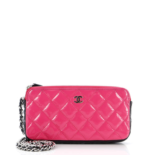 CHANEL Double Zip Clutch with Chain Quilted Patent