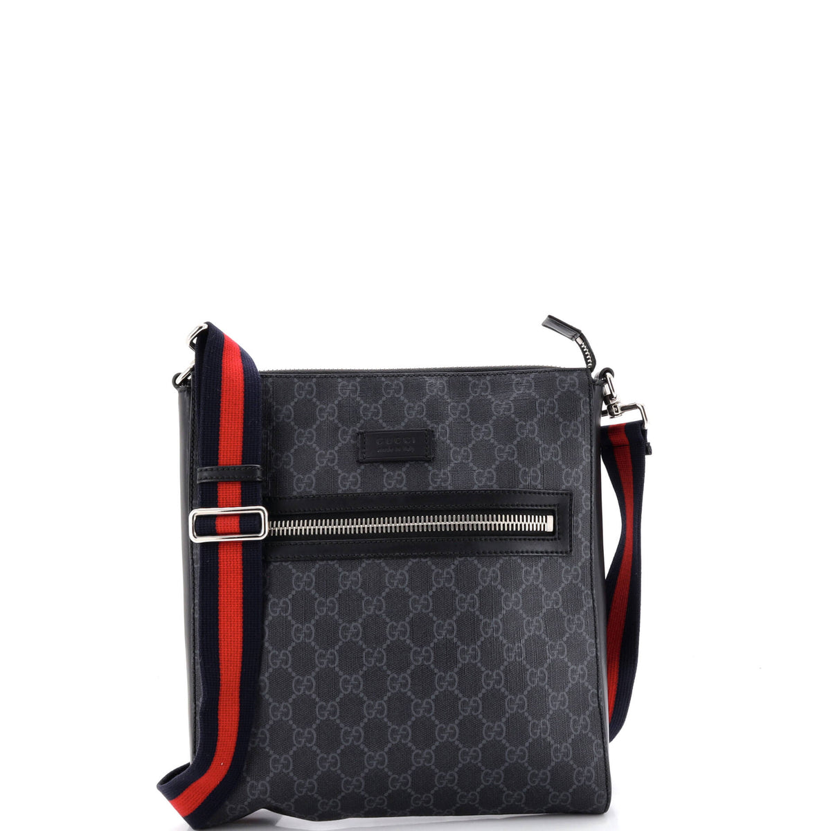Gucci GUCCI Web Strap Front Zip Messenger Bag GG Coated Canvas Medium