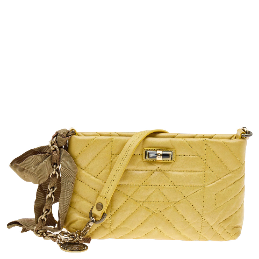 Yellow Quilted Leather Happy Pocket Crossbody Bag