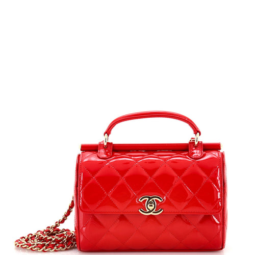 CHANEL Top Handle Bar Flap Box Bag Quilted Patent Small