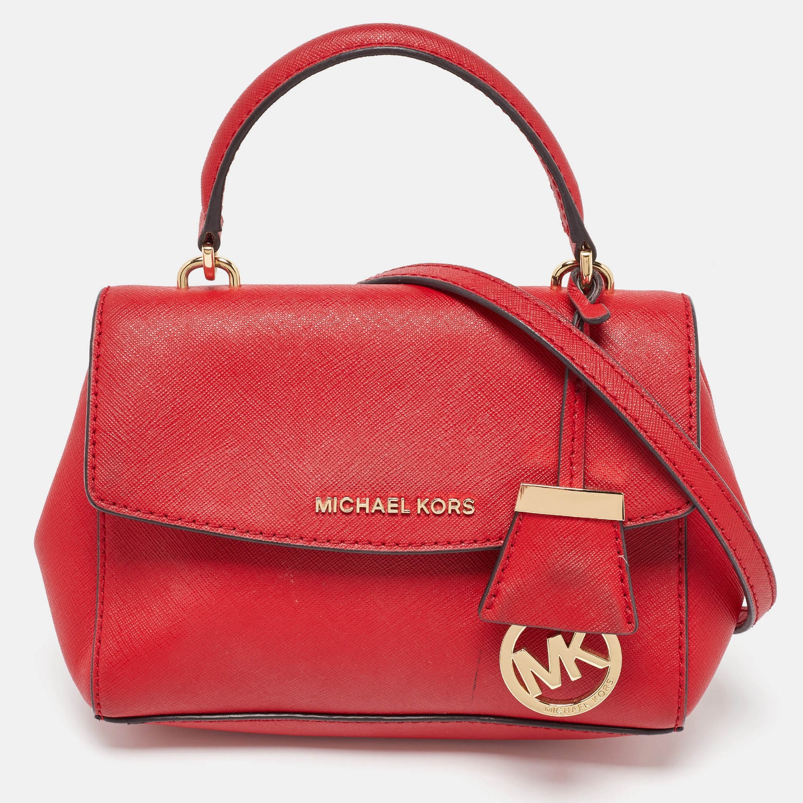 Michael Kors Red Leather Mini Ava Top Handle Bag