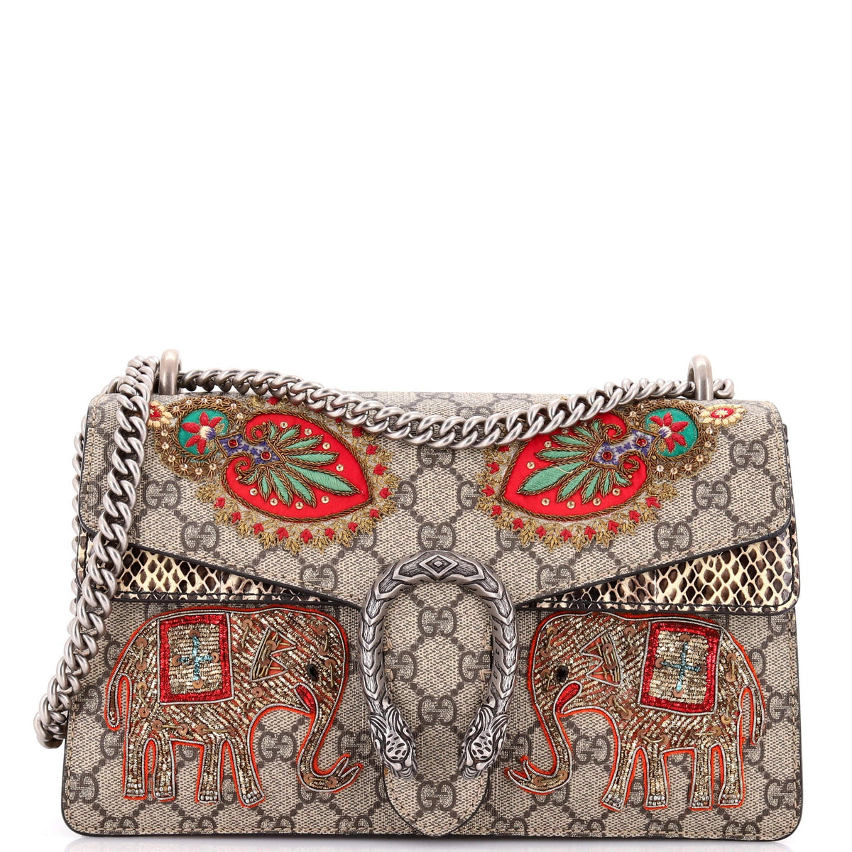 Gucci GUCCI Dionysus Bag Embroidered GG Coated Canvas with Python Small
