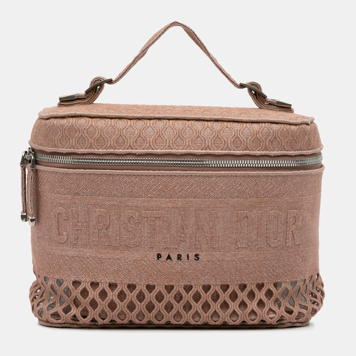 Dior Pink Mesh Embroidered Diortravel Vanity Case Bag