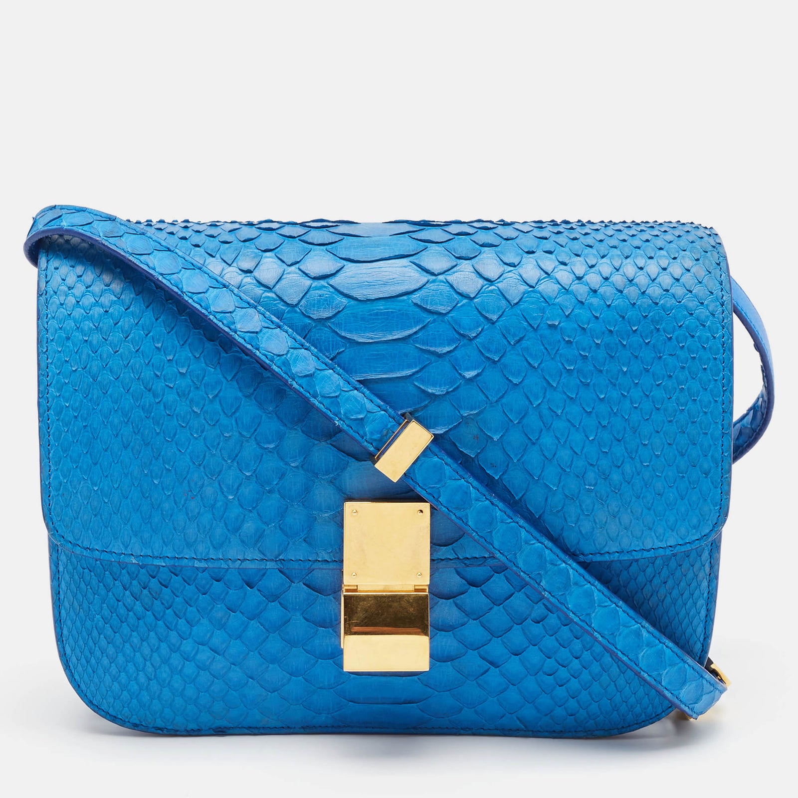 Celine Blue Python Medium Classic Box Shoulder Bag